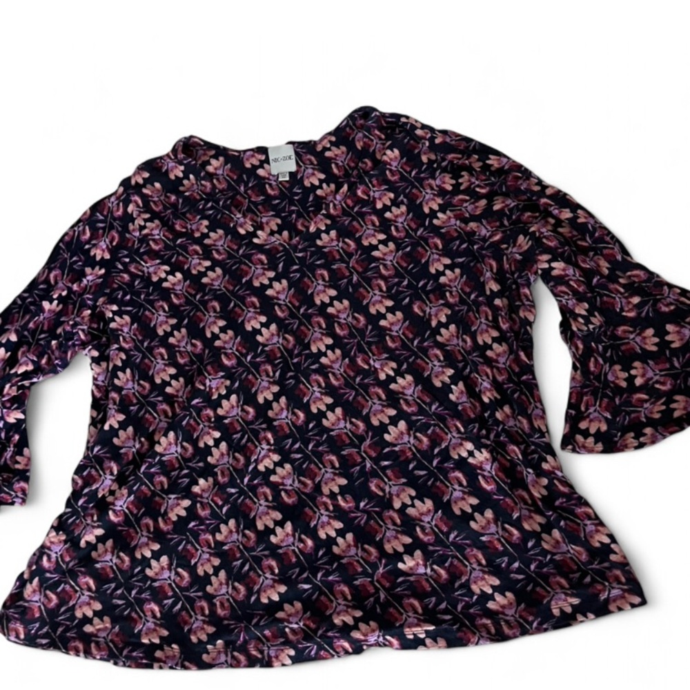 NIC+ZOE Floral Blouse - Pink and Black